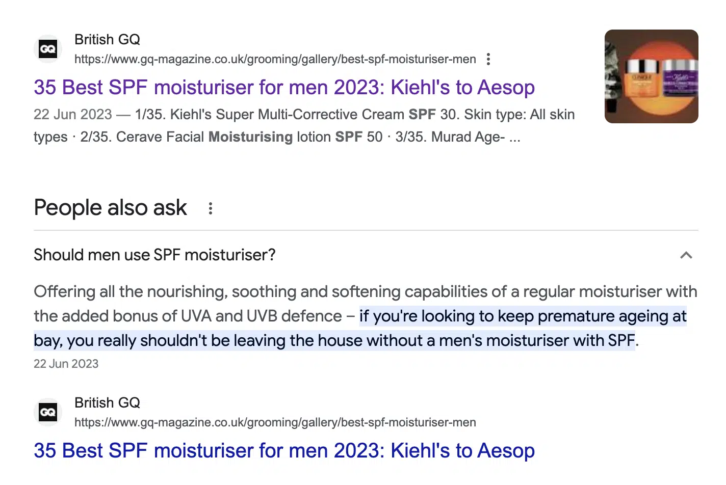 Crème hydratante pour hommes avec SPF - Plusieurs classements