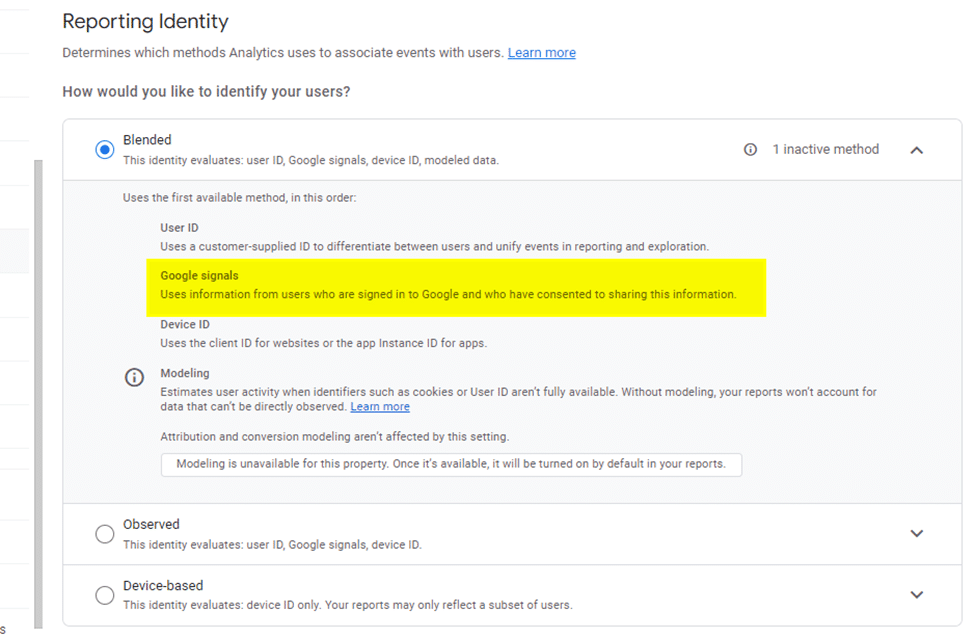 Identité de rapport - Signaux Google