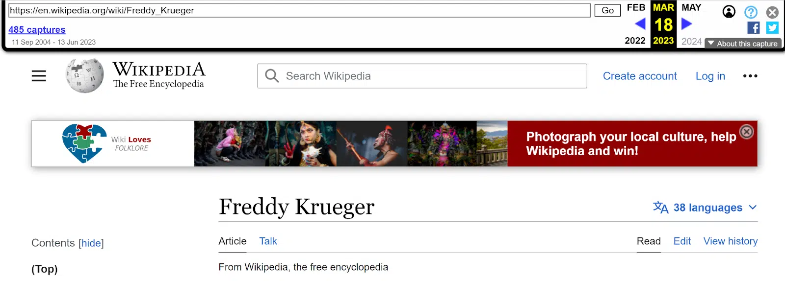 Exemple de Wayback Machine - Freddy Kroueger