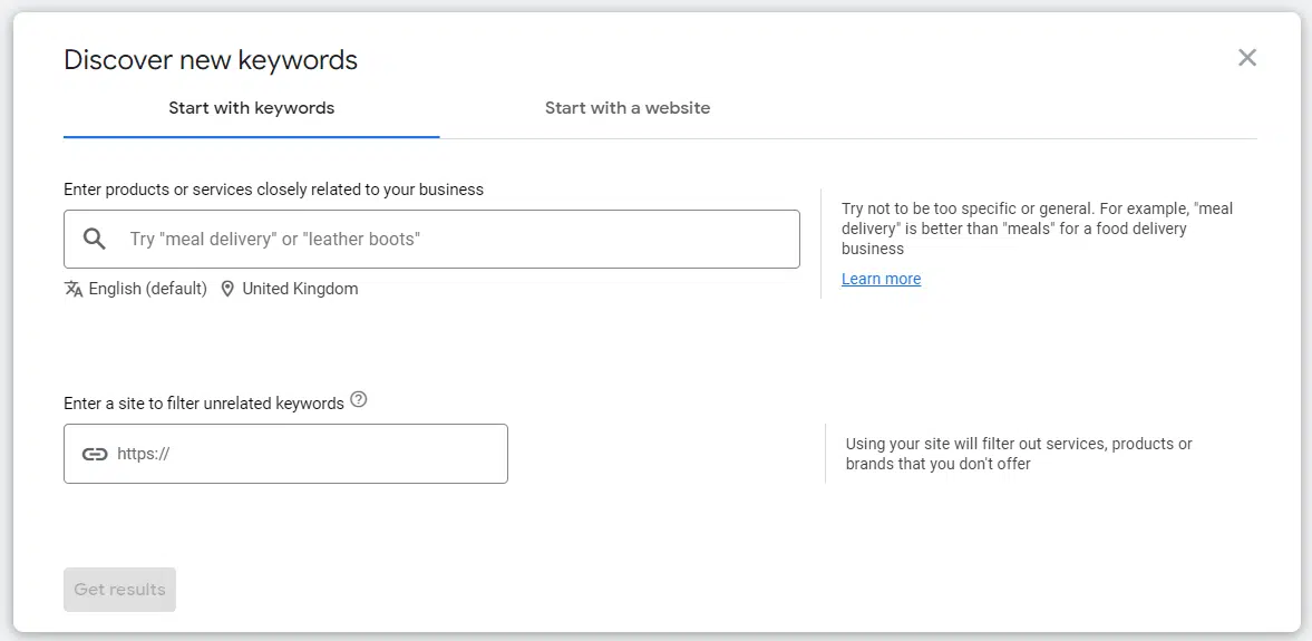 Planificateur de mots clés Google