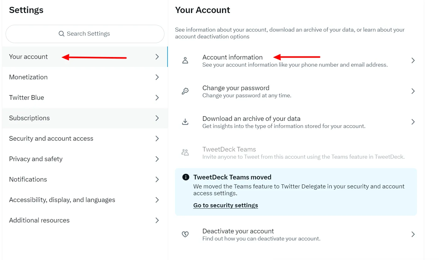 Information sur le compte