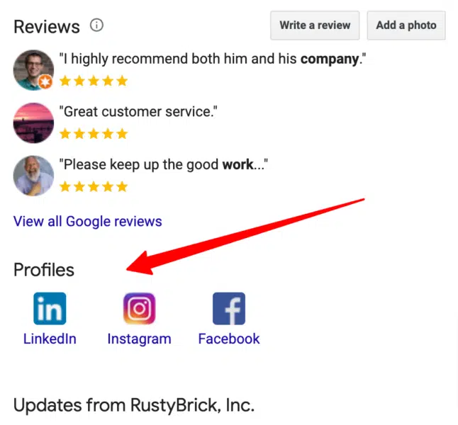 Liens sociaux Google Local Listing 646x600