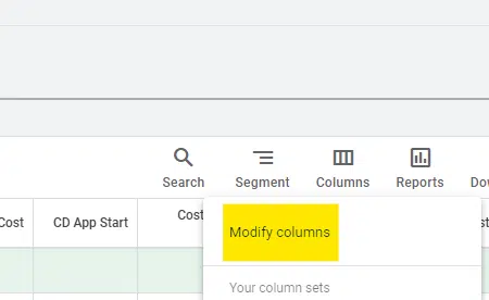 Google Ads – Modifier les colonnes