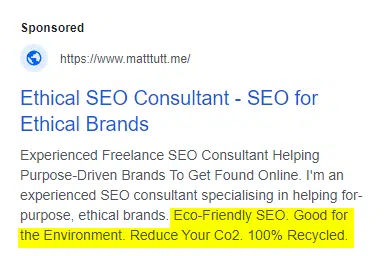 Une autre fausse annonce que j'avais créée avec le champ des éléments d'accroche mis en surbrillance.