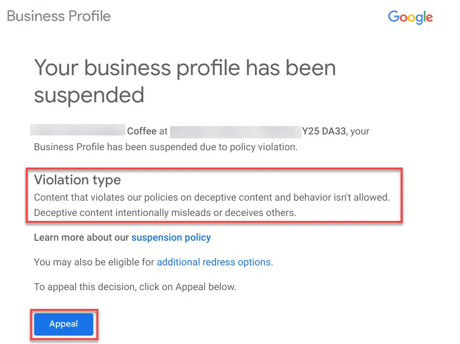 email de notification de suspension