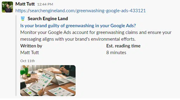 L'aperçu du déploiement/du lien de Slack après que Search Engine Land a mis à jour son <head>, supprimant l&rsquo;ancienne carte Twitter. » class= »wp-image-434226&Prime;  data-lazy- src= »https://www.prodiris.fr/wp-content/uploads/2023/11/1699388424_28_Comment-optimiser-votre-contenu-pour-les-reseaux-sociaux-Facebook-Slack.webp.webp »><noscript><img loading=