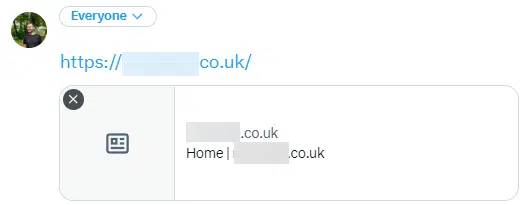 Mettre en évidence à quoi ressemble le partage d'un lien si aucune balise de carte OpenGraph ou Twitter n'est définie – assez moche, mais au moins c'est clairement un lien.