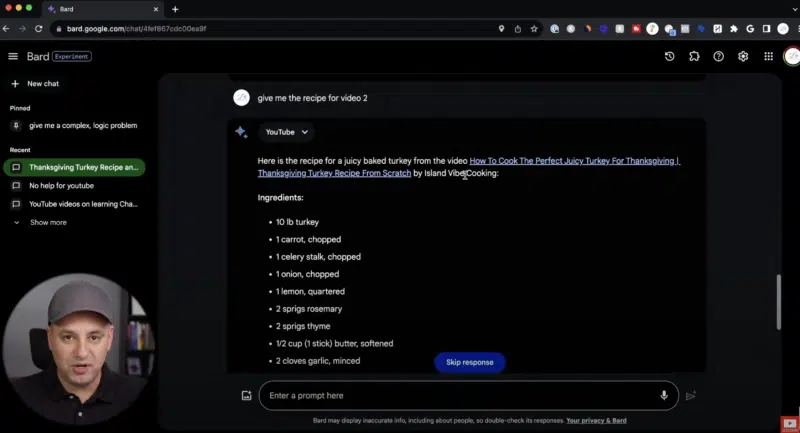 Recette YouTube de Google Bard 800x433