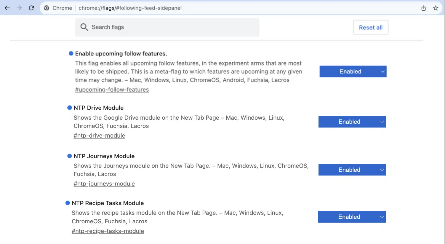 Indicateurs Chrome