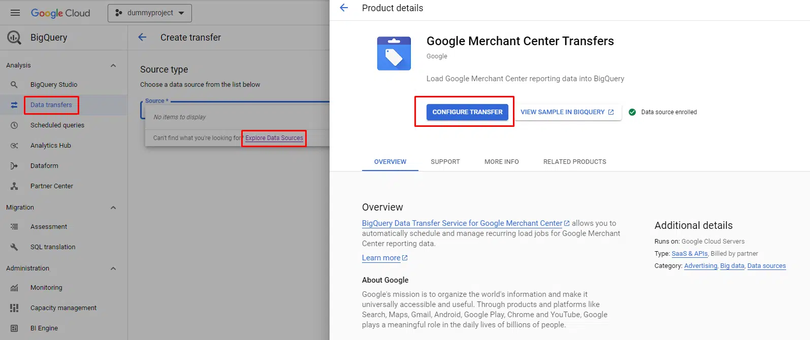 Données Merchant Center via le transfert de données BigQuery