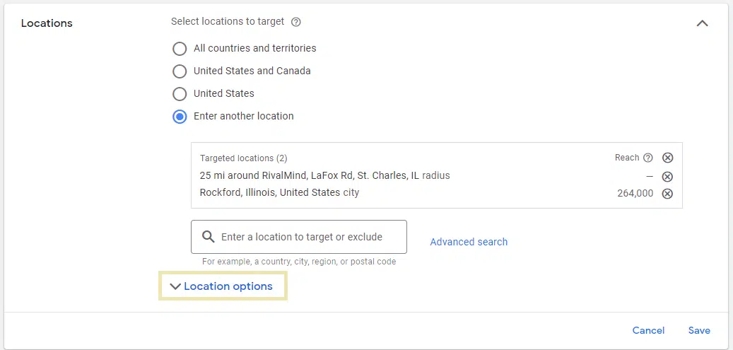 Google Ads – Ciblage géographique