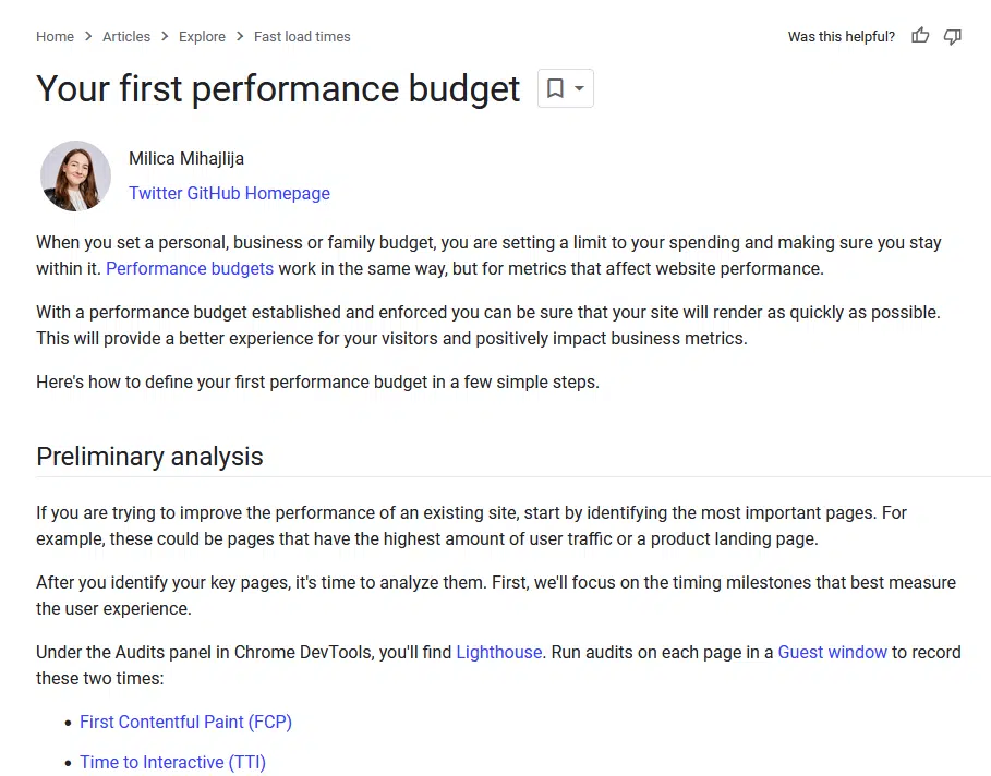 Votre premier budget de performance