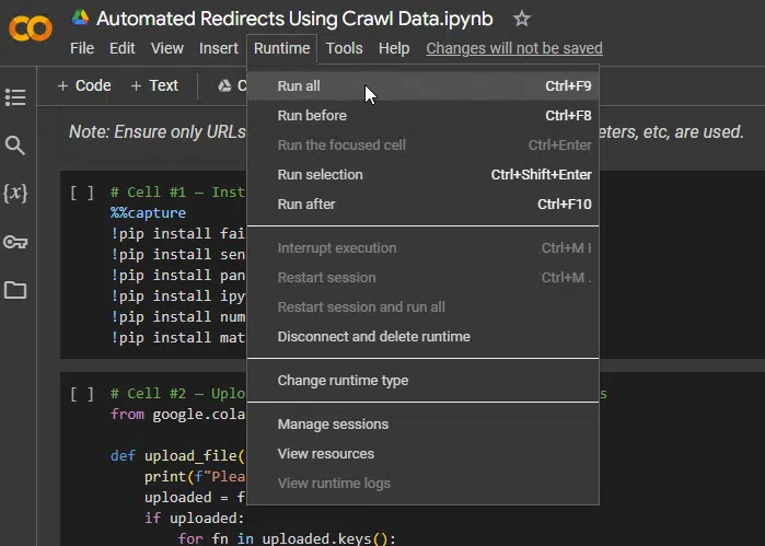 Exécution de Google Colab