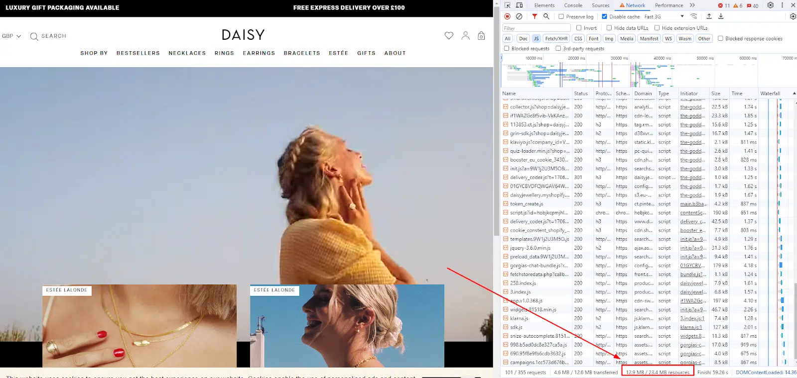 Chargement de ressources JavaScript à partir d'une page vidéo sur daisyjewellery.com