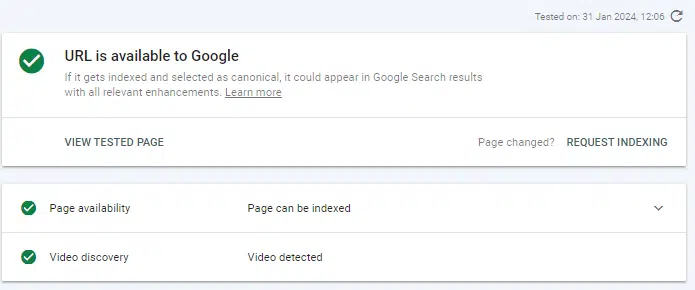 Outil d'inspection d'URL - Google Search Console