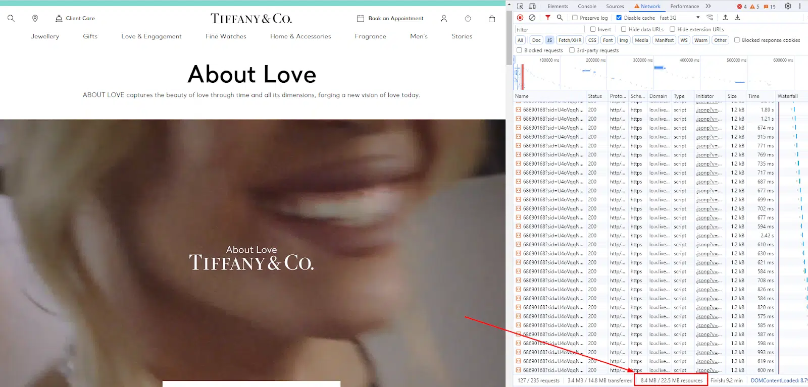 Chargement de ressources JavaScript à partir d'une page vidéo sur tiffany.co.uk/