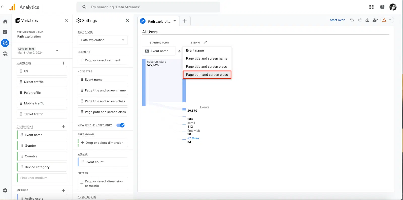 Navigation vers le chemin de la page et la classe d'écran