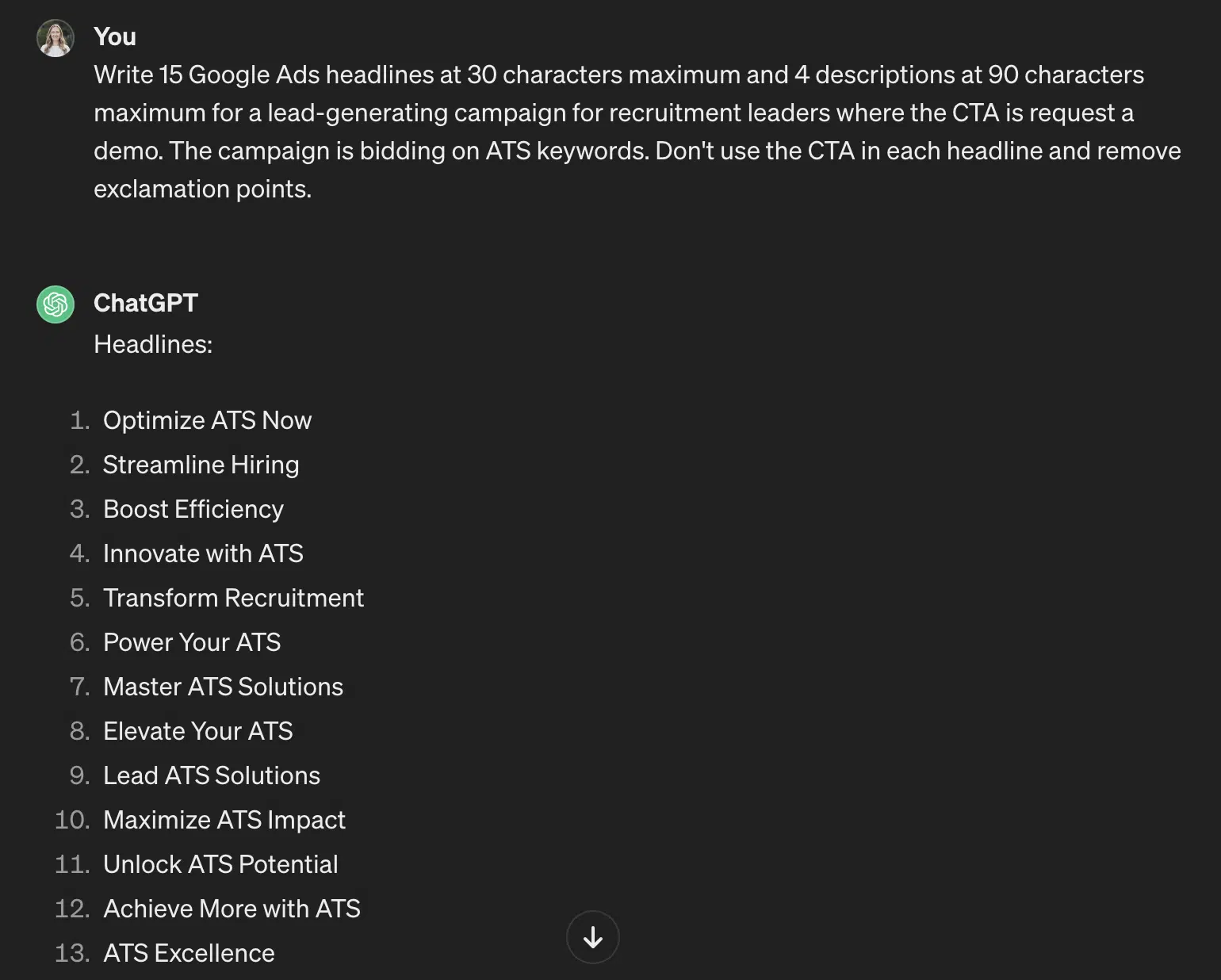ChatGPT – Invite perfectionnée pour Google Ads