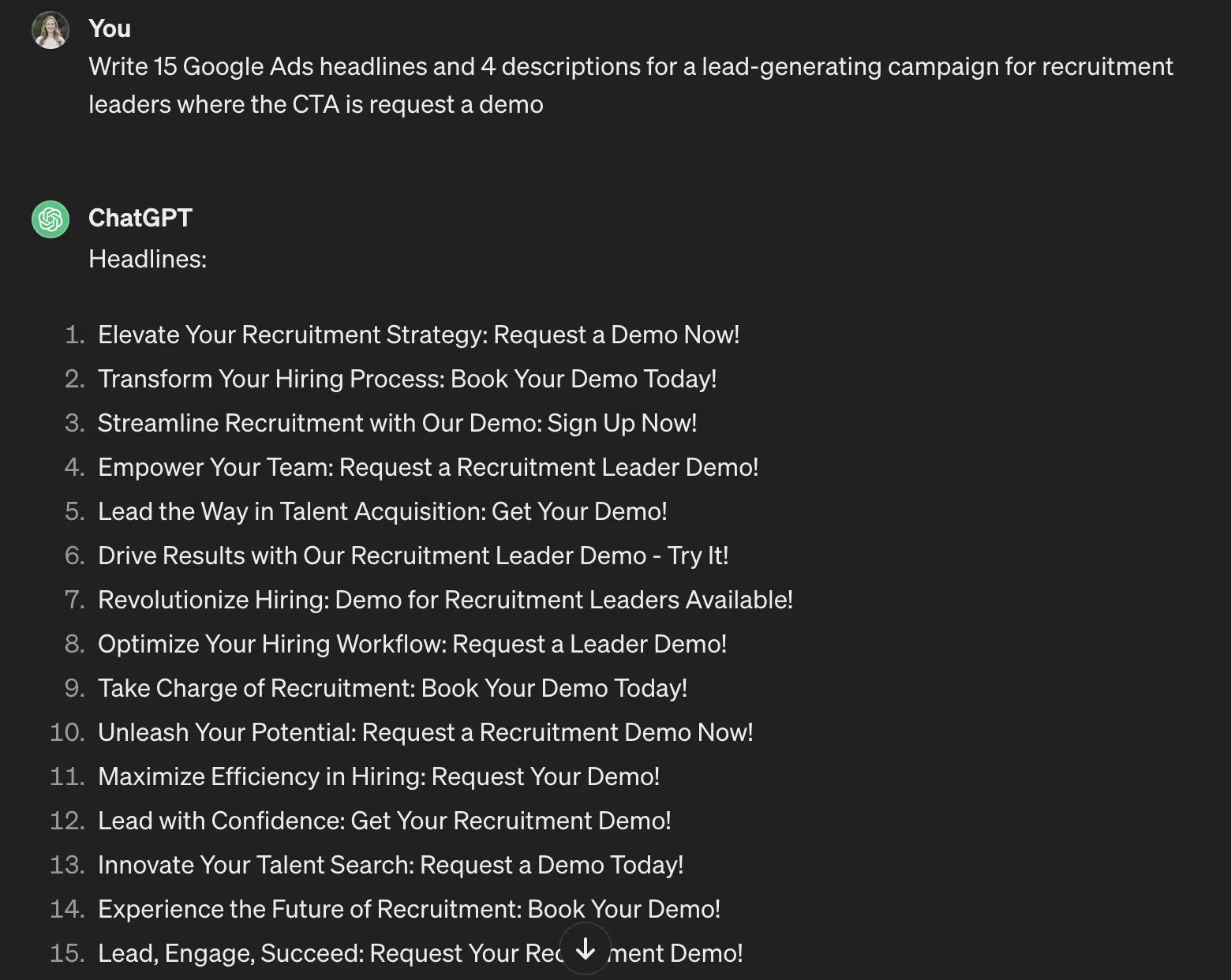 ChatGPT – Rédigez des titres et des descriptions d'annonces Google