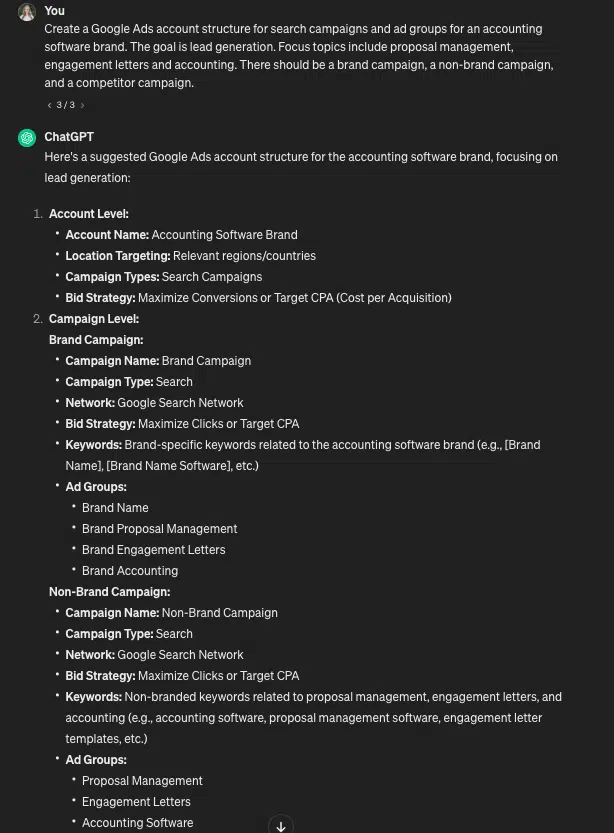 ChatGPT PPC – Créer une structure de compte