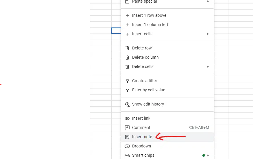 Insérer une note dans Google Sheets