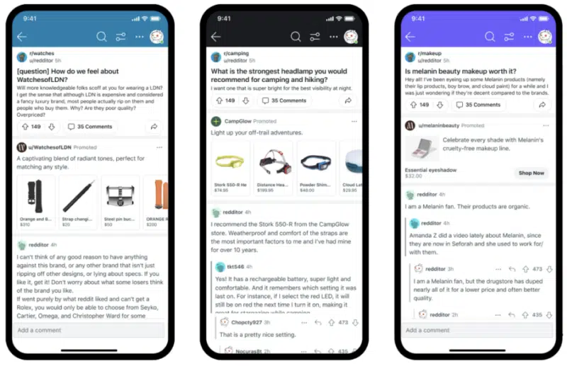 Annonces de produits dynamiques Reddit