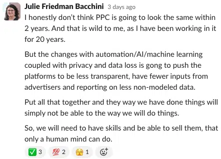 Julie F. Bacchini sur le chat PPC