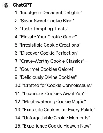 Titres ChatGPT pour le commerce des biscuits gastronomiques