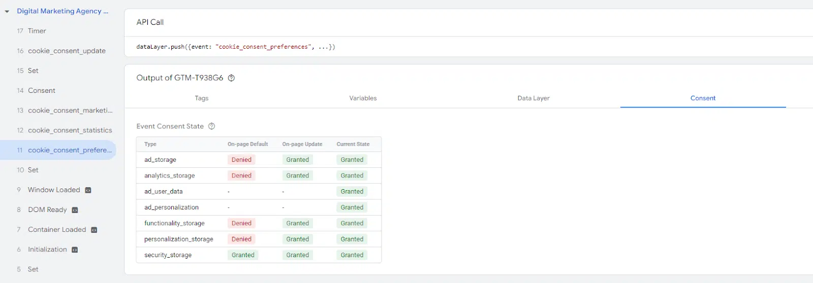 Vérifier les changements de statut de consentement avec Google Tag Assistant