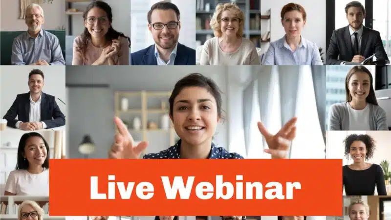 Webinaire en direct Bannière orange pour plusieurs personnes