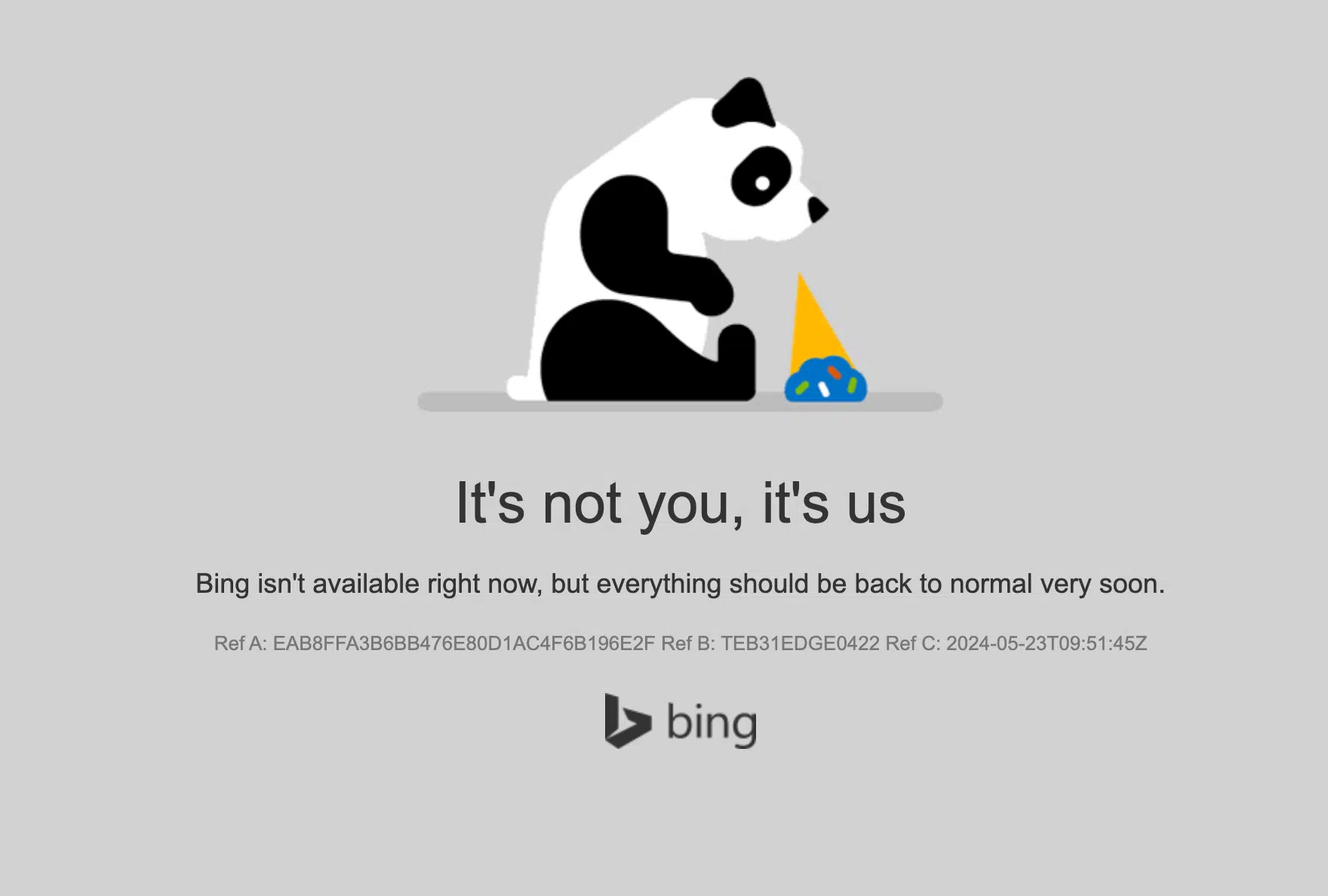 Page d'erreur Bing