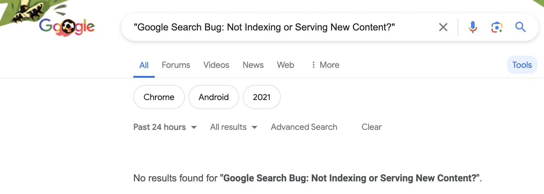 Capture d'écran du bug Google