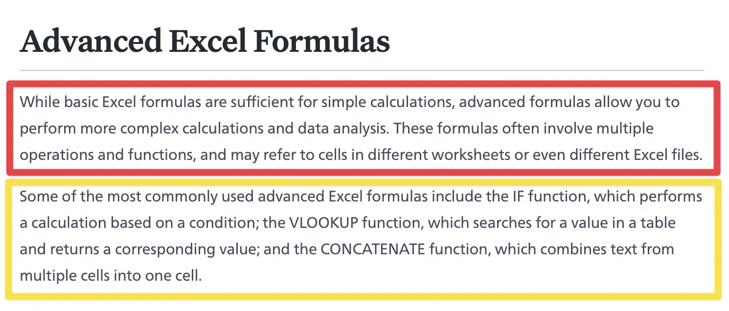 Formule Excel avancée - Contenu généré par l'IA