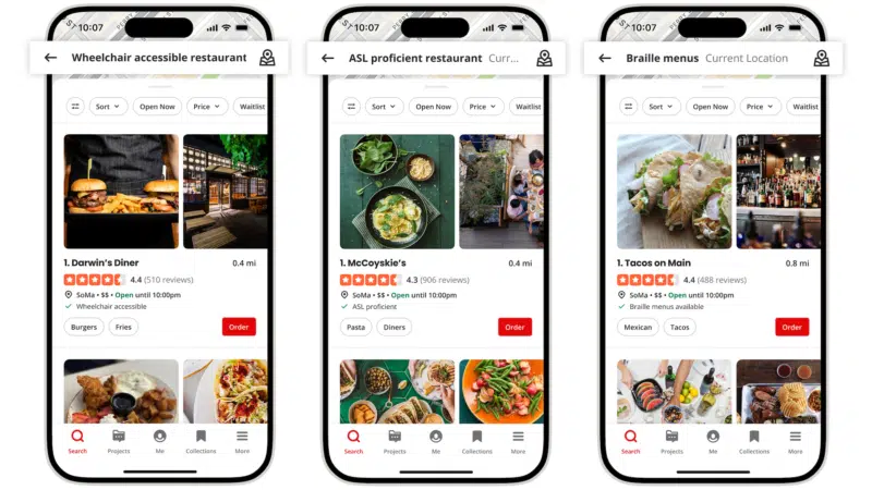 Recherches d'attributs d'accessibilité Yelp