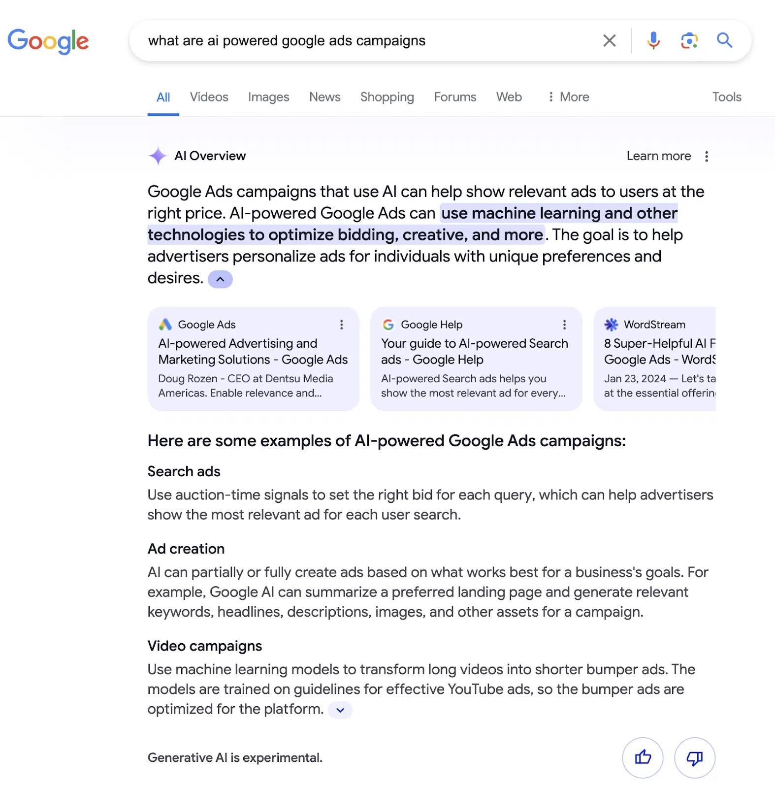 Exemple de présentation de l'IA de Google