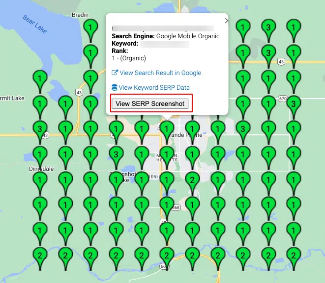Places Scout – Fonctionnalité de capture d'écran SERP