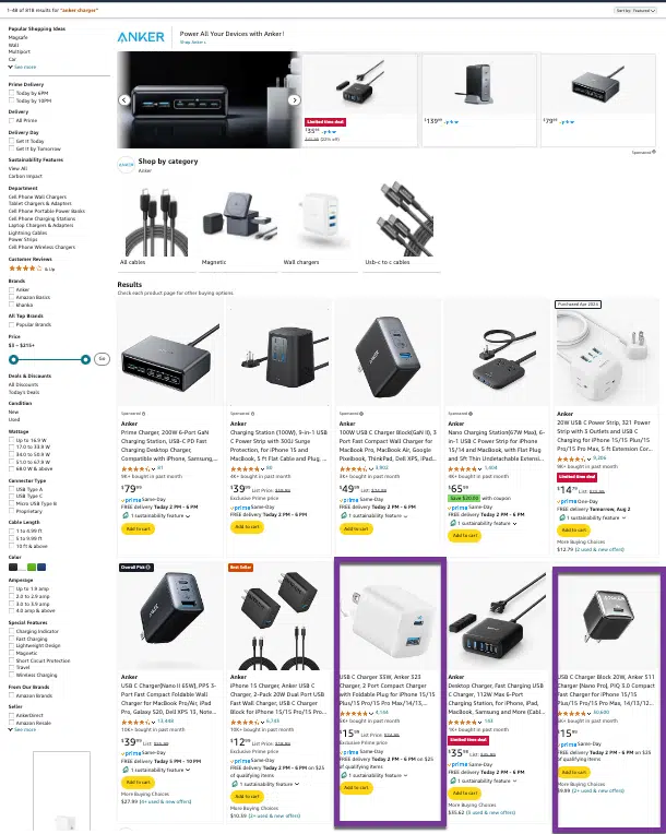 Chargeur Anker – Recherche Amazon