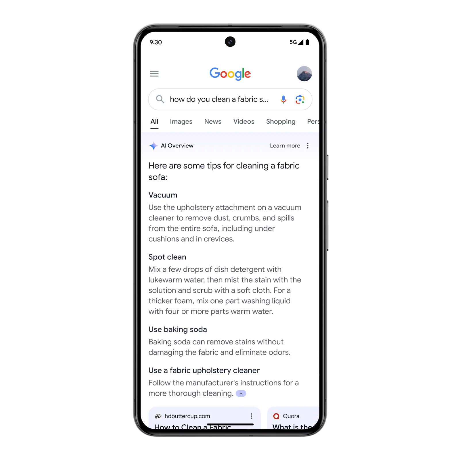 Résultats de l'aperçu de l'IA de Google