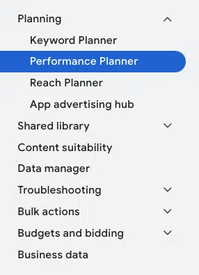 Planificateur de performances dans Google Ads