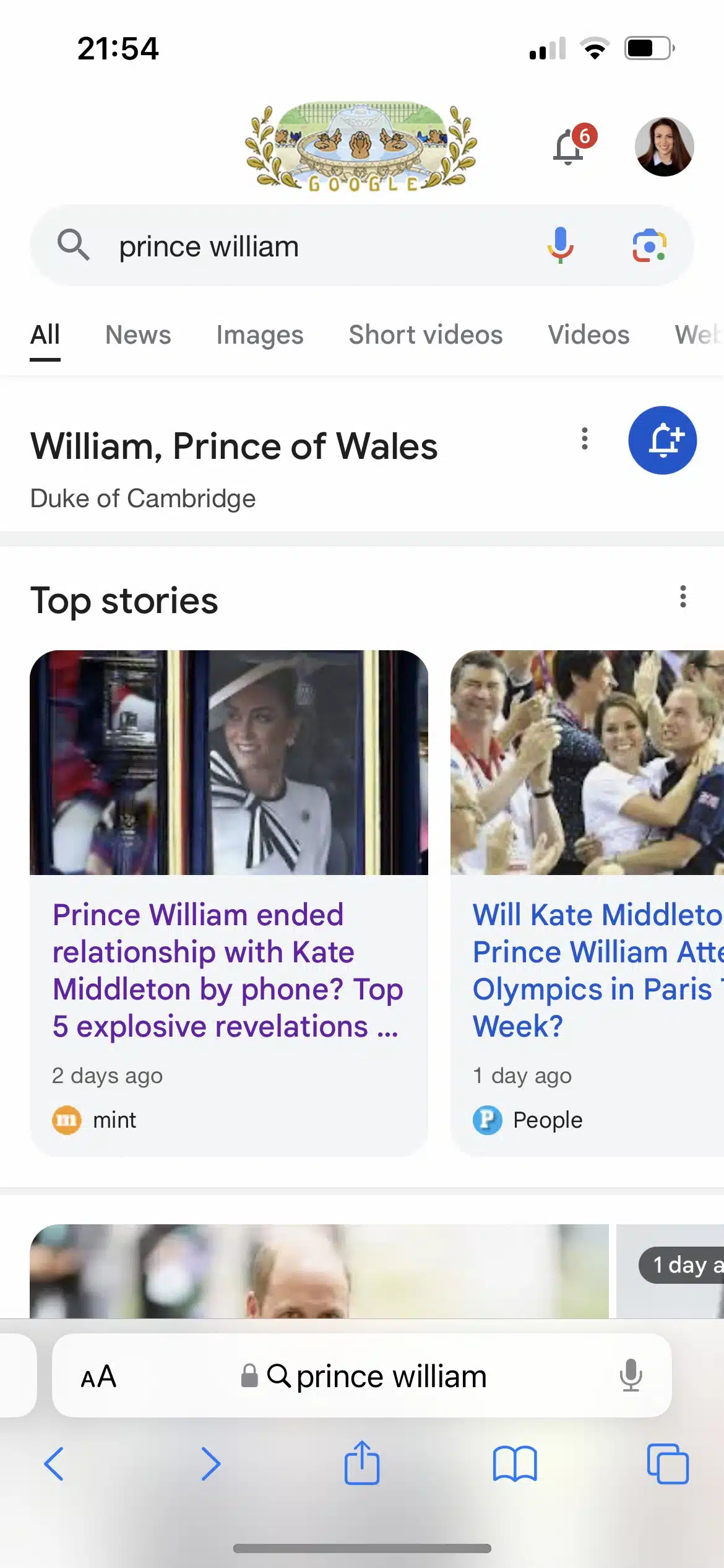 La recherche Google pour « Prince William » n’a renvoyé que des éditeurs internationaux dans le carrousel des articles les plus lus