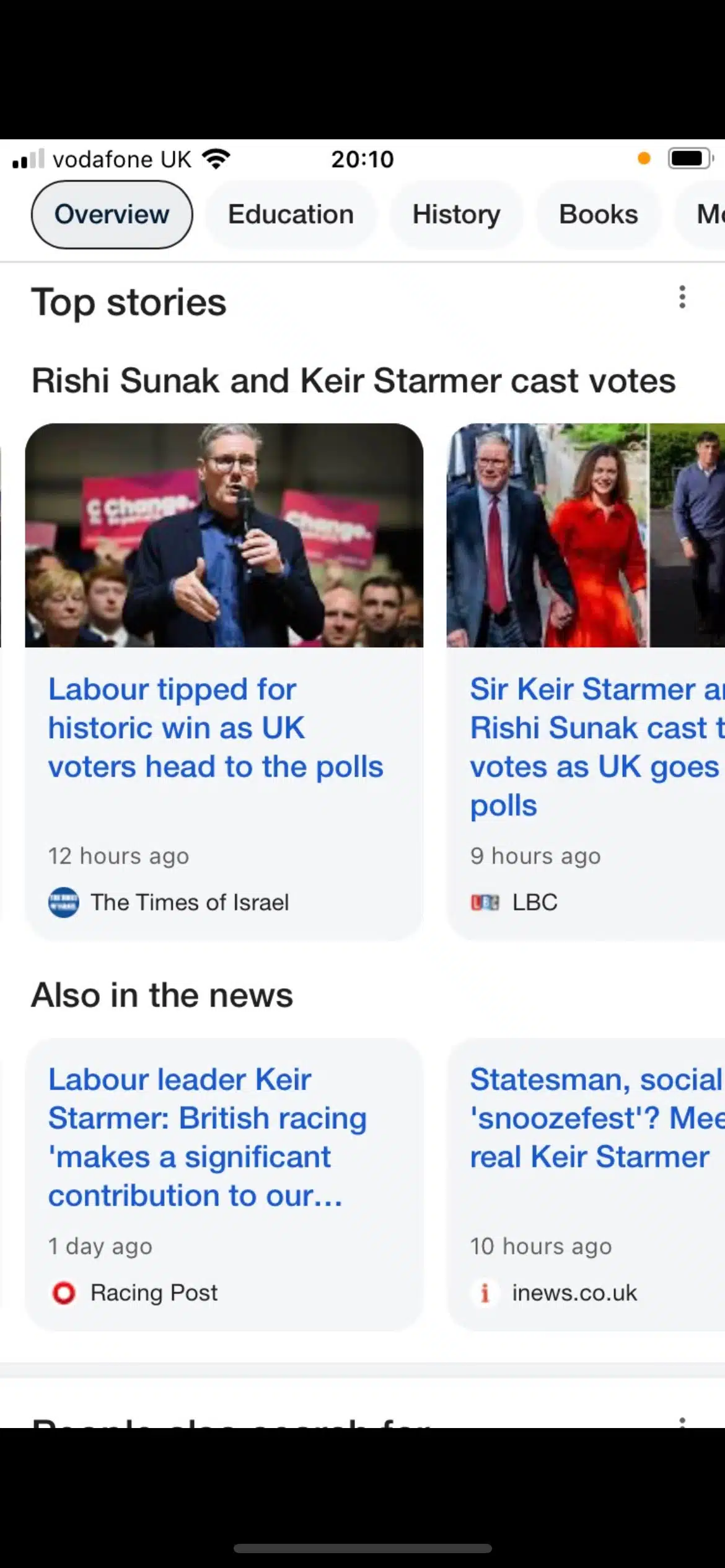 « Keir Starmer », le premier résultat de recherche était un article du Times of Israel