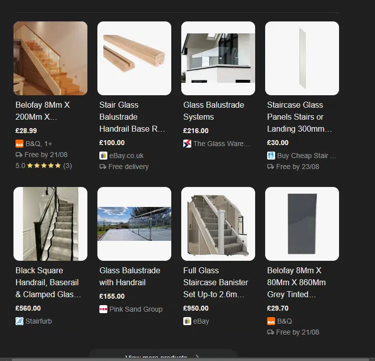 SERP - exemple de liste de marchands