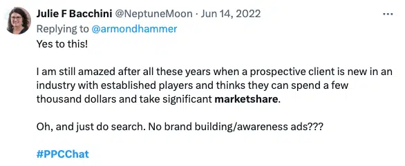 Julie Bacchini tweete sur les campagnes de notoriété de marque
