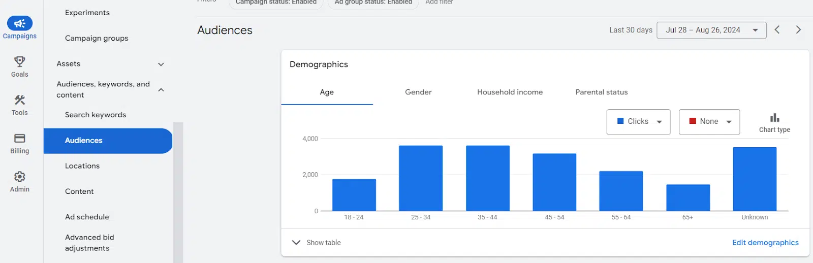 Google Ads – Données démographiques de l'audience