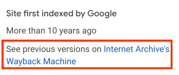 Lien vers la machine Google Wayback