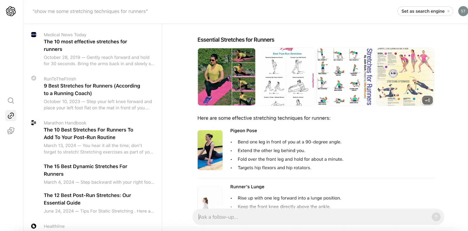 SearchGPT - Montrez-moi quelques techniques d'étirement pour les coureurs