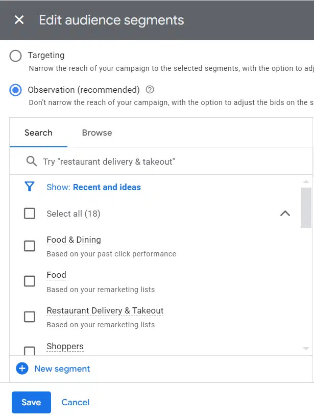 Google Ads – Modifier les segments d'audience