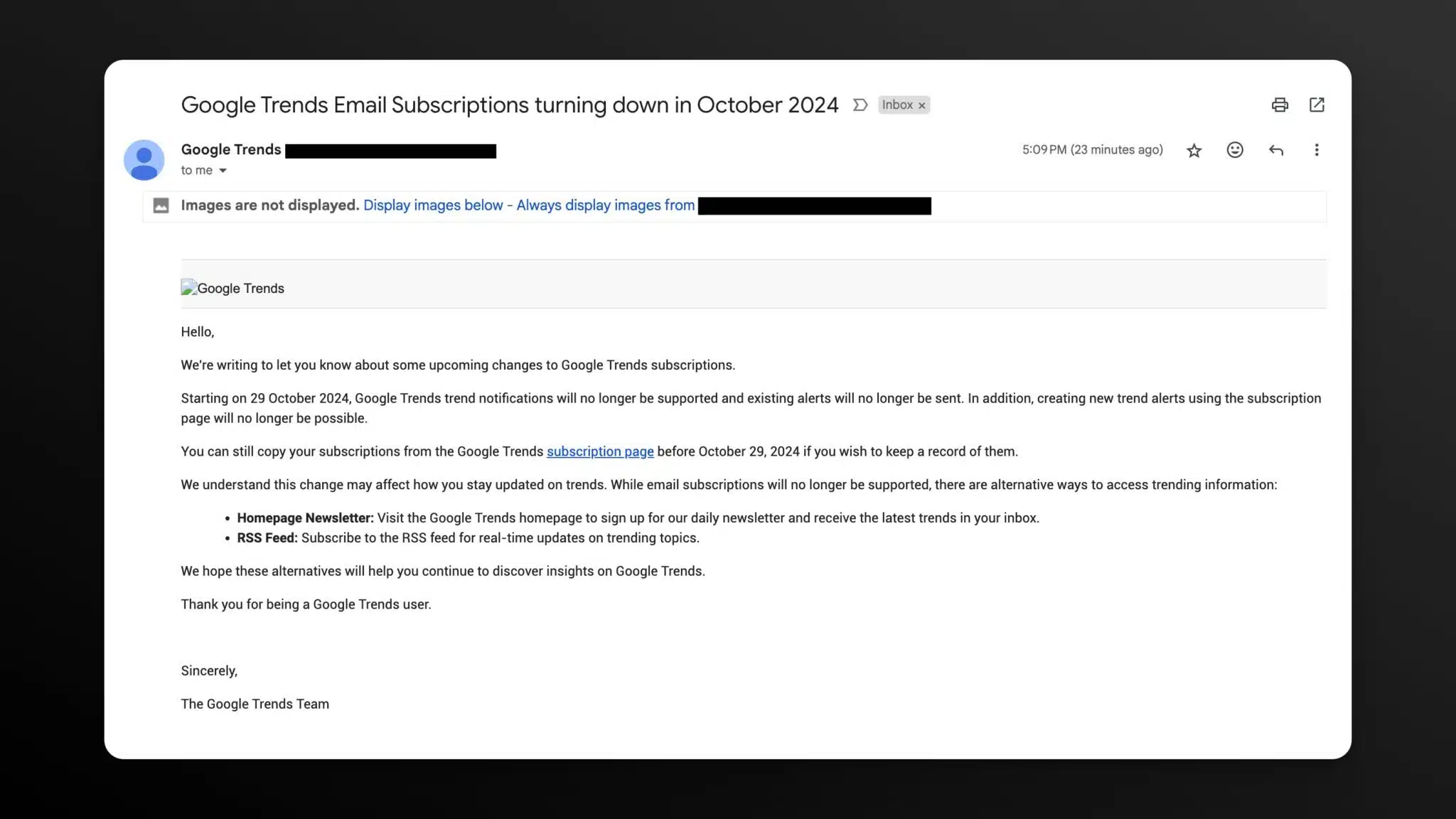 Les abonnements par e-mail de Google Trends disparaissent 1725306527