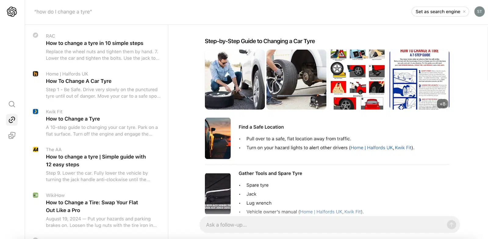 SearchGPT - Comment changer un pneu