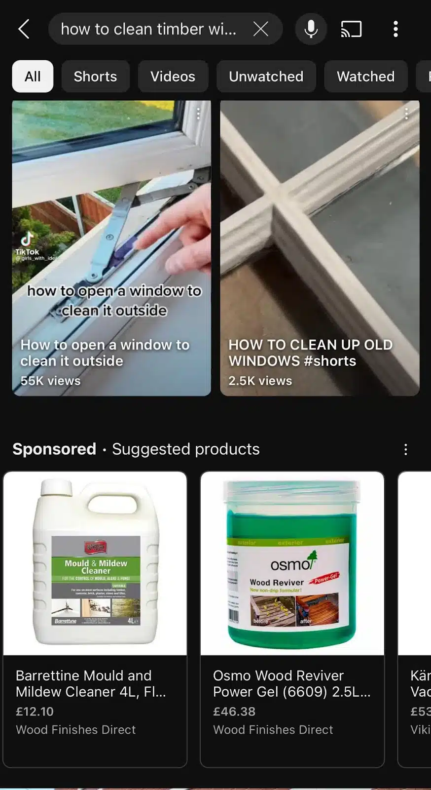 YouTube Shorts – Recherche mobile